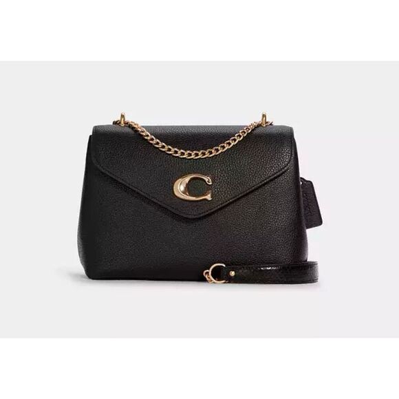 COACH Tammie Shoulder Bag Black Snake Embossed Leather - Picture 1 of 16